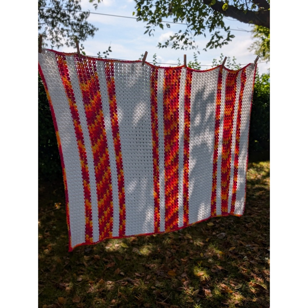 52"x60 Vintage Afghan Throw Blanket Orange Red 70s